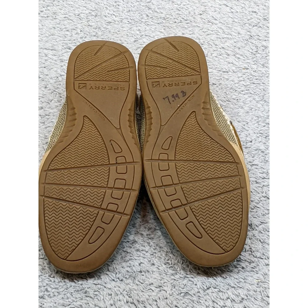 Sperry Topsiders Coastal Boat Fishing Tan Leather/Tweed Gold‎ Women's 9M Shoes
